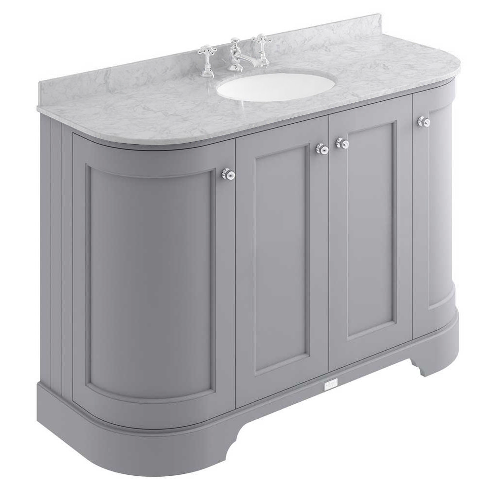 Bayswater Plummett Grey Curved 1200mm Vanity Unit & 3TH Grey Marble Single Bowl Basin Top