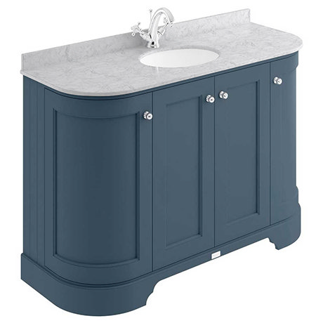 Bayswater Stiffkey Blue Curved 1200mm Vanity Unit 1th Grey Marble Single Bowl Basin Top - Curved Bathroom Sink Unit