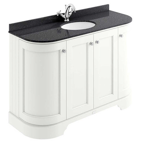 Bayswater Pointing White Curved 1200mm 4-Door Vanity Unit & 1TH Black Marble Single Bowl Basin Top
