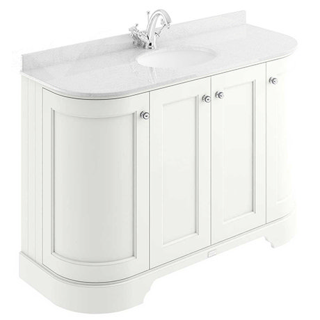 Bayswater Pointing White Curved 1200mm 4-Door Vanity Unit & 1TH White Marble Single Bowl Basin Top