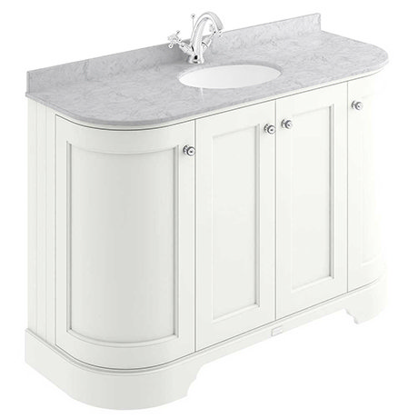 Bayswater Pointing White Curved 1200mm 4-Door Vanity Unit & 1TH Grey Marble Single Bowl Basin Top