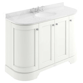 Bayswater Pointing White Curved 1200mm 4-Door Vanity Unit &amp; 3TH White Marble Single Bowl Basin Top
