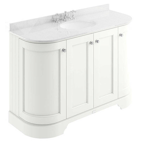 Bayswater Pointing White Curved 1200mm 4-Door Vanity Unit & 3TH White Marble Single Bowl Basin Top