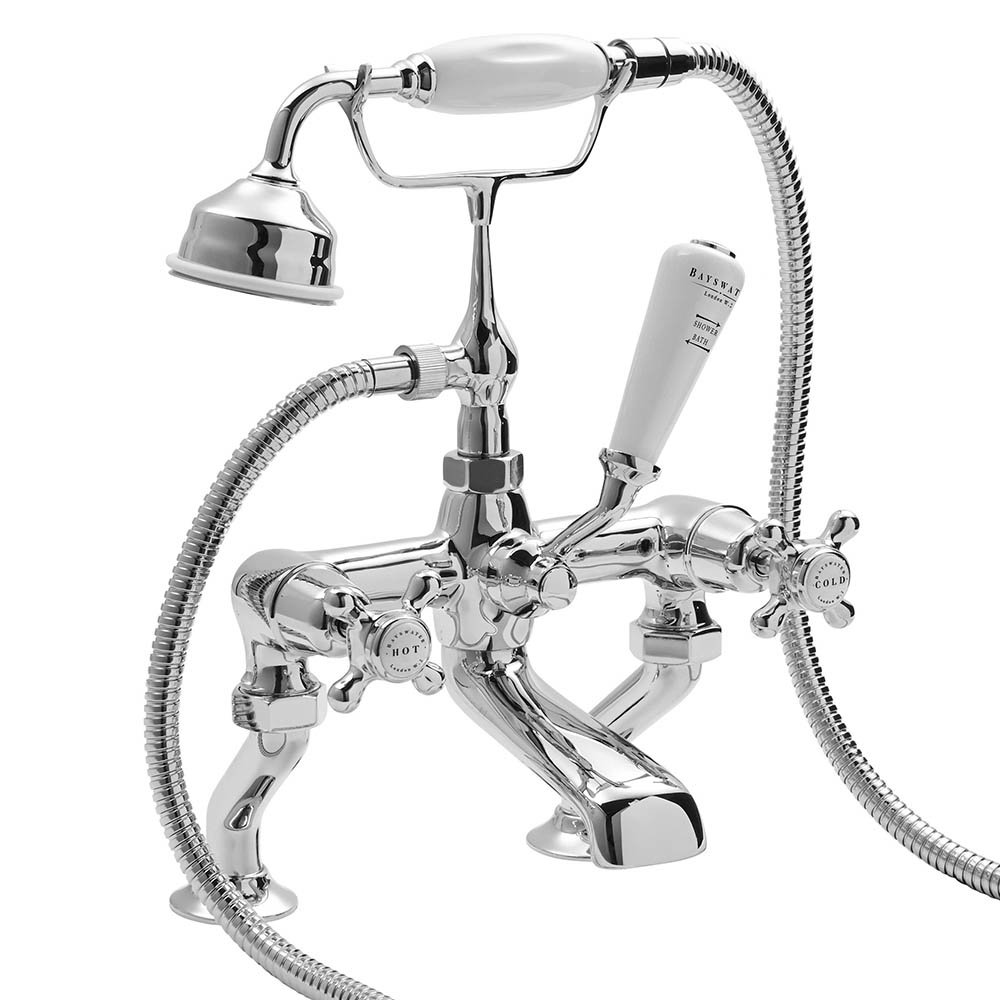 Bayswater White Crosshead Domed Collar Deck Mounted Bath Shower Mixer