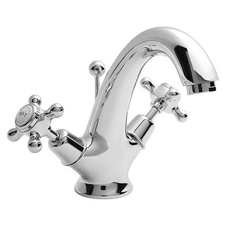 Bayswater White Crosshead Domed Collar Basin Mixer + Pop-Up Waste