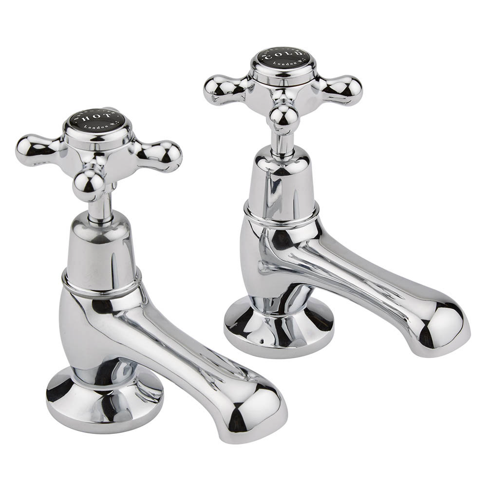 Bayswater Black Crosshead Domed Collar Traditional Basin Taps
