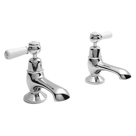 Bayswater White Lever Domed Collar Traditional Bath Taps