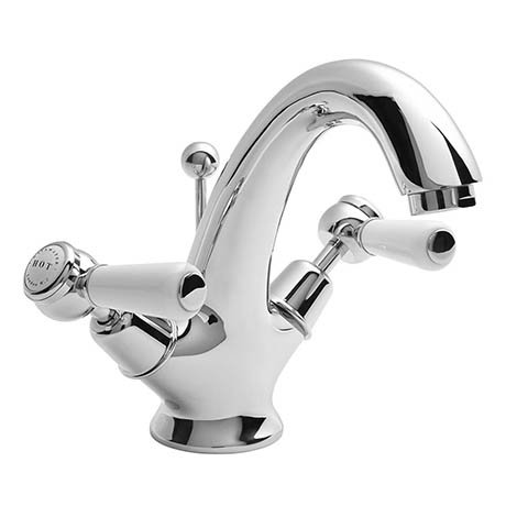 Bayswater White Lever Domed Collar Mono Basin Mixer + Pop-Up Waste