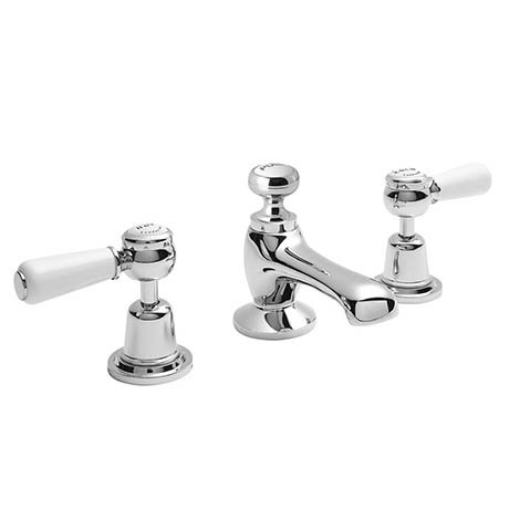 Bayswater White Lever Domed Collar 3 Tap Hole Deck Basin Mixer + Pop-Up Waste