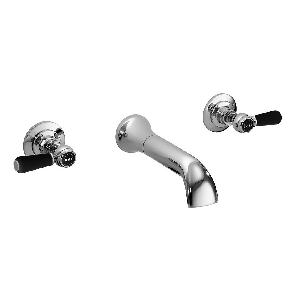Bayswater Black Lever 3 Tap Hole Wall Mounted Bath Filler
