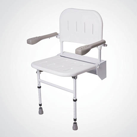 Dolphin Folding Shower Seat With Back Arms Legs White Metal