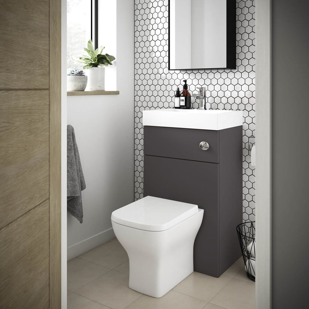 Brooklyn 500mm Gloss Grey 2-In-1 Combined Wash Basin & Toilet