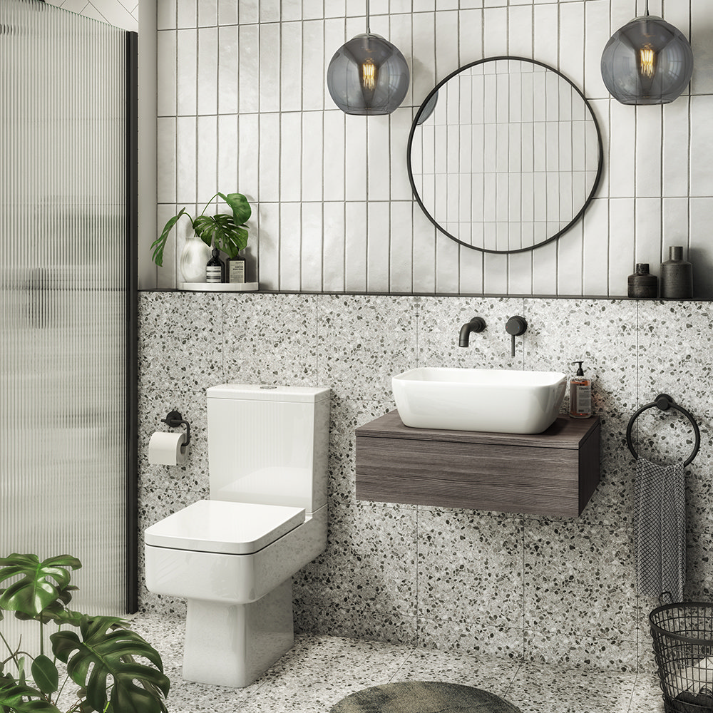 Brooklyn Floating Basin Shelf with Drawer Grey Avola 600mm inc