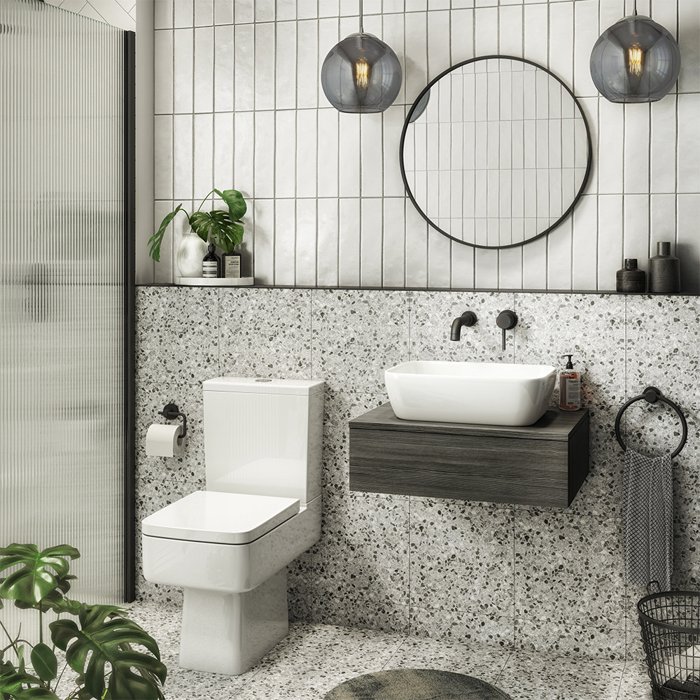 Brooklyn Wall Hung Countertop Basin Shelf with Drawer Black 600 x