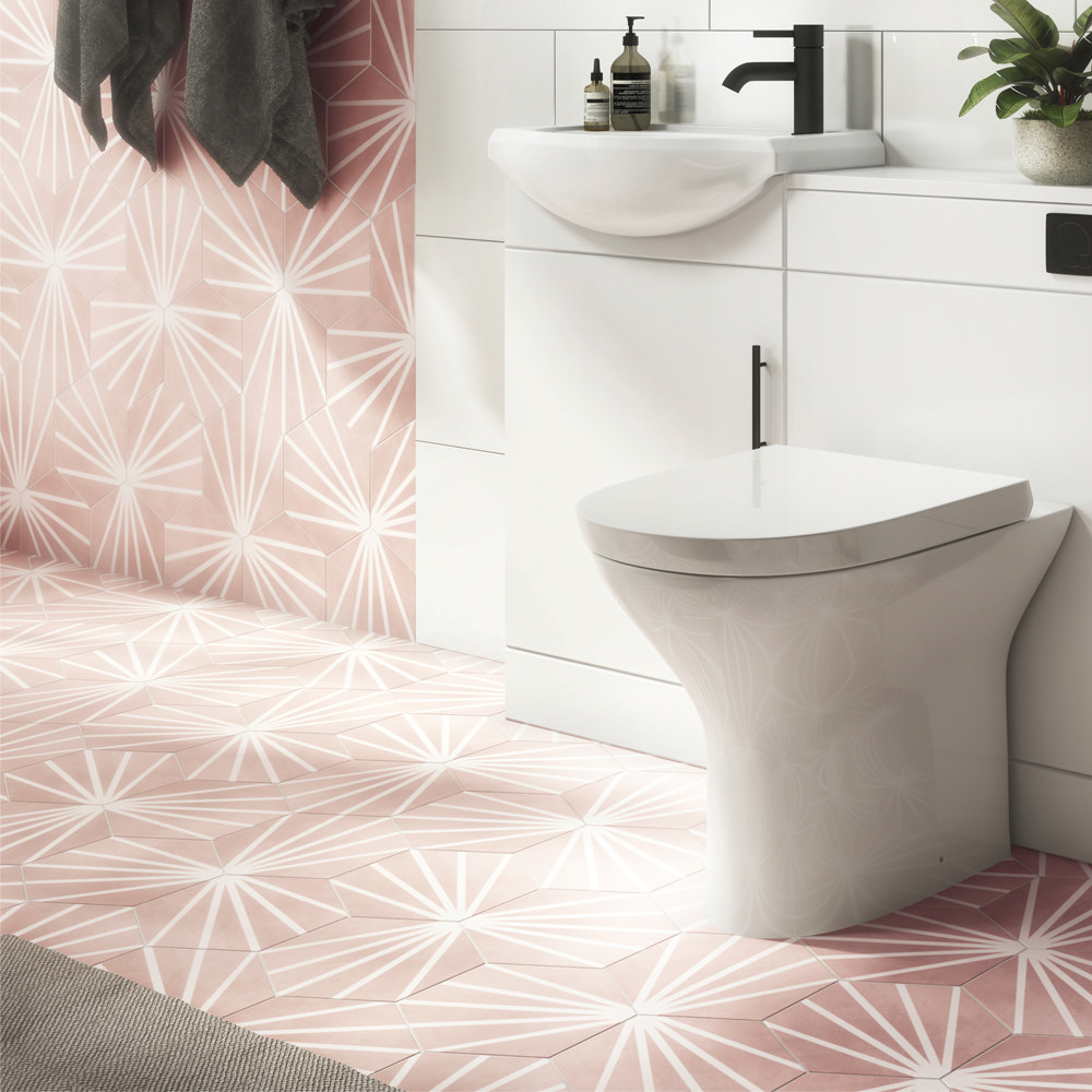 Belmont Hexagon Pink with White Lines Wall and Floor Tiles