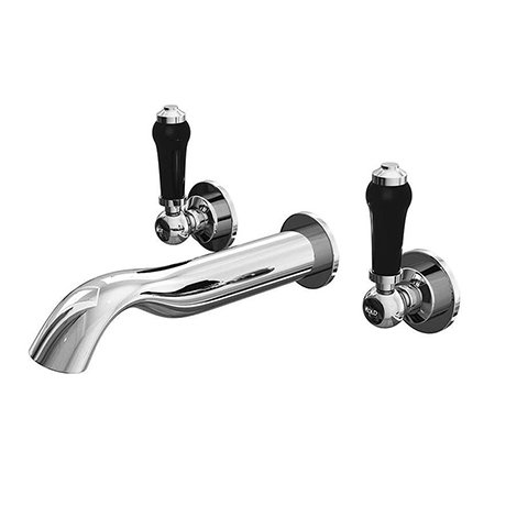 Albert Traditional Wall Mounted Basin Mixer Tap with Black Levers