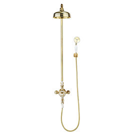 Crosswater Belgravia Unlacquered Brass Thermostatic Shower Valve with 8&quot; Fixed Head &amp; Handset