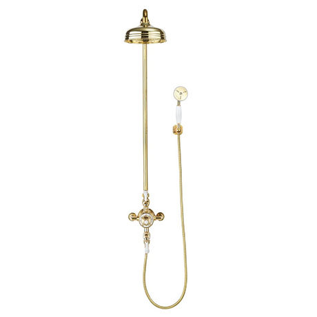 Crosswater Belgravia Unlacquered Brass Thermostatic Shower Valve with 8" Fixed Head & Handset