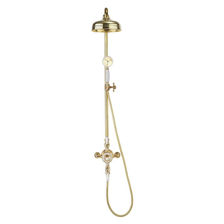 Crosswater Belgravia Unlacquered Brass Thermostatic Shower Valve with 8&quot; Fixed Head, Slider Rail &amp; Handset