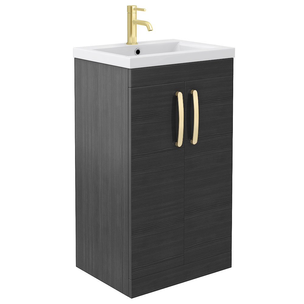 Brooklyn 500mm Black Vanity Unit with Brushed Brass Handles | Victorian ...