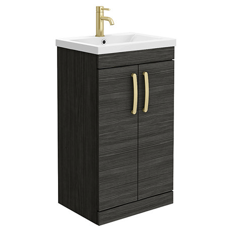 Brooklyn 500mm Black Vanity Unit with Brushed Brass Handles