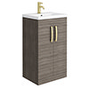 Brooklyn 500mm Grey Avola Vanity Unit with Brushed Brass Handles profile small image view 1 
