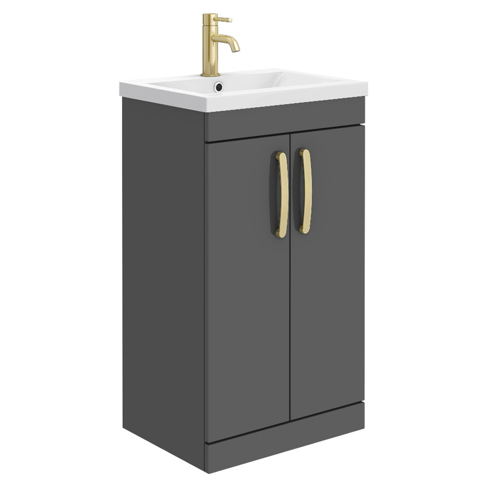 Brooklyn 500mm Gloss Grey Vanity Unit with Brushed Brass Handles