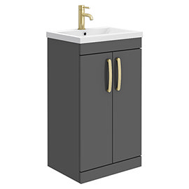 Brooklyn 500mm Gloss Grey Vanity Unit with Brushed Brass Handles