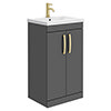 Brooklyn 500mm Gloss Grey Vanity Unit with Brushed Brass Handles profile small image view 1 
