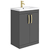 Brooklyn 600mm Gloss Grey Vanity Unit with Brushed Brass Handles profile small image view 1 