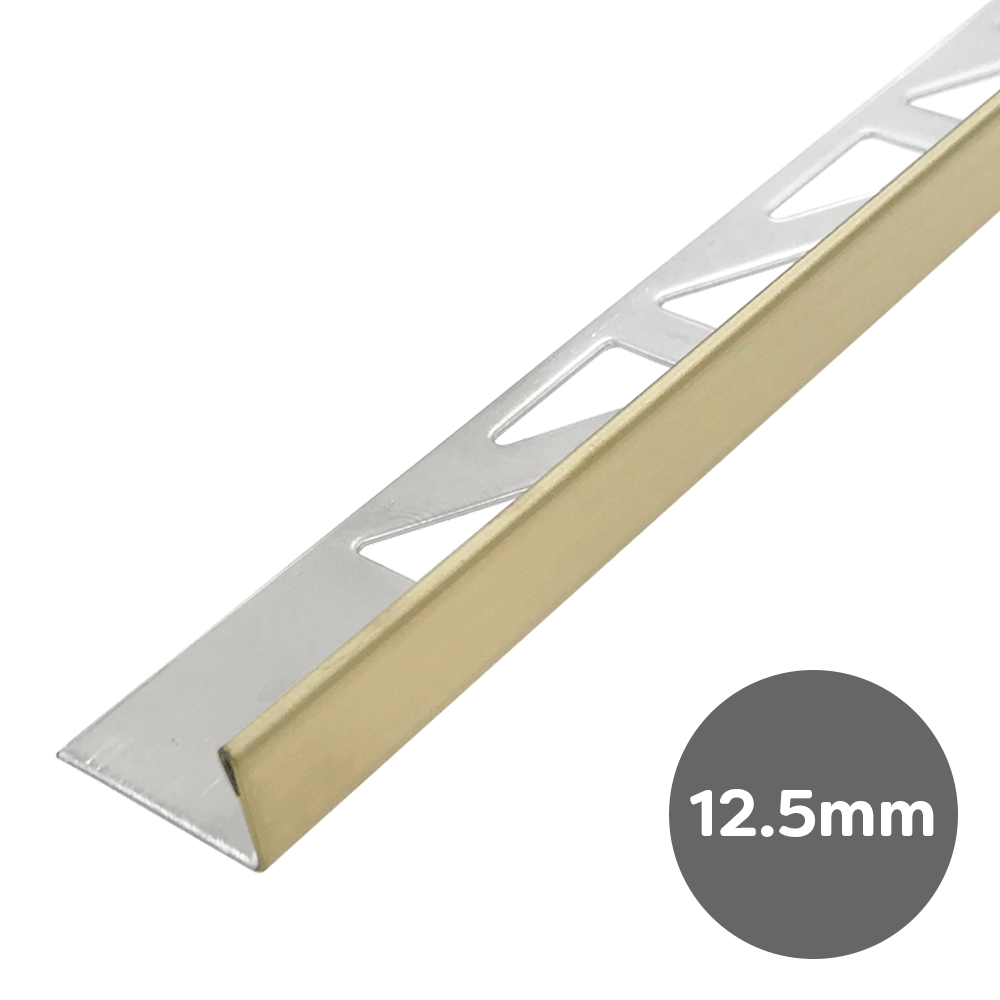 Brushed Gold 12.5mm LShape Metal Tile Trim Victorian Plumbing UK