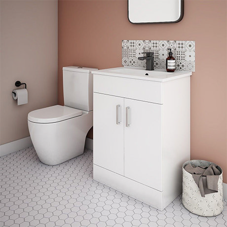Bianco Gloss White Floorstanding Vanity Unit + Close Coupled Toilet