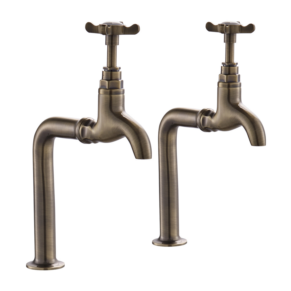 Traditional Antique Brass Kitchen Bib Taps + Upstands Victorian