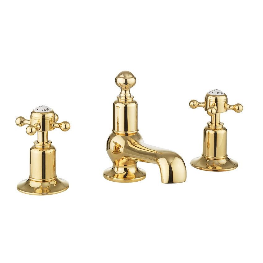Crosswater Belgravia Unlacquered Brass Crosshead 3 Tap Hole Basin Mixer BL130DPQ