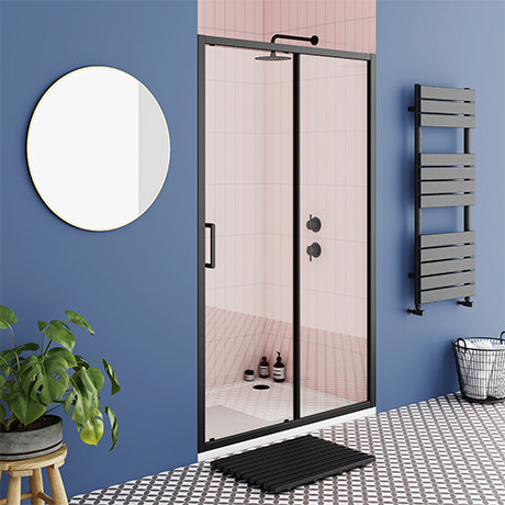 Turin Matt Black 1000 x 1850 Sliding Shower Door