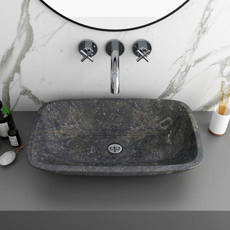 Blue Limestone 600 x 380mm Counter Top Rectangle Basin 0TH - BLST003