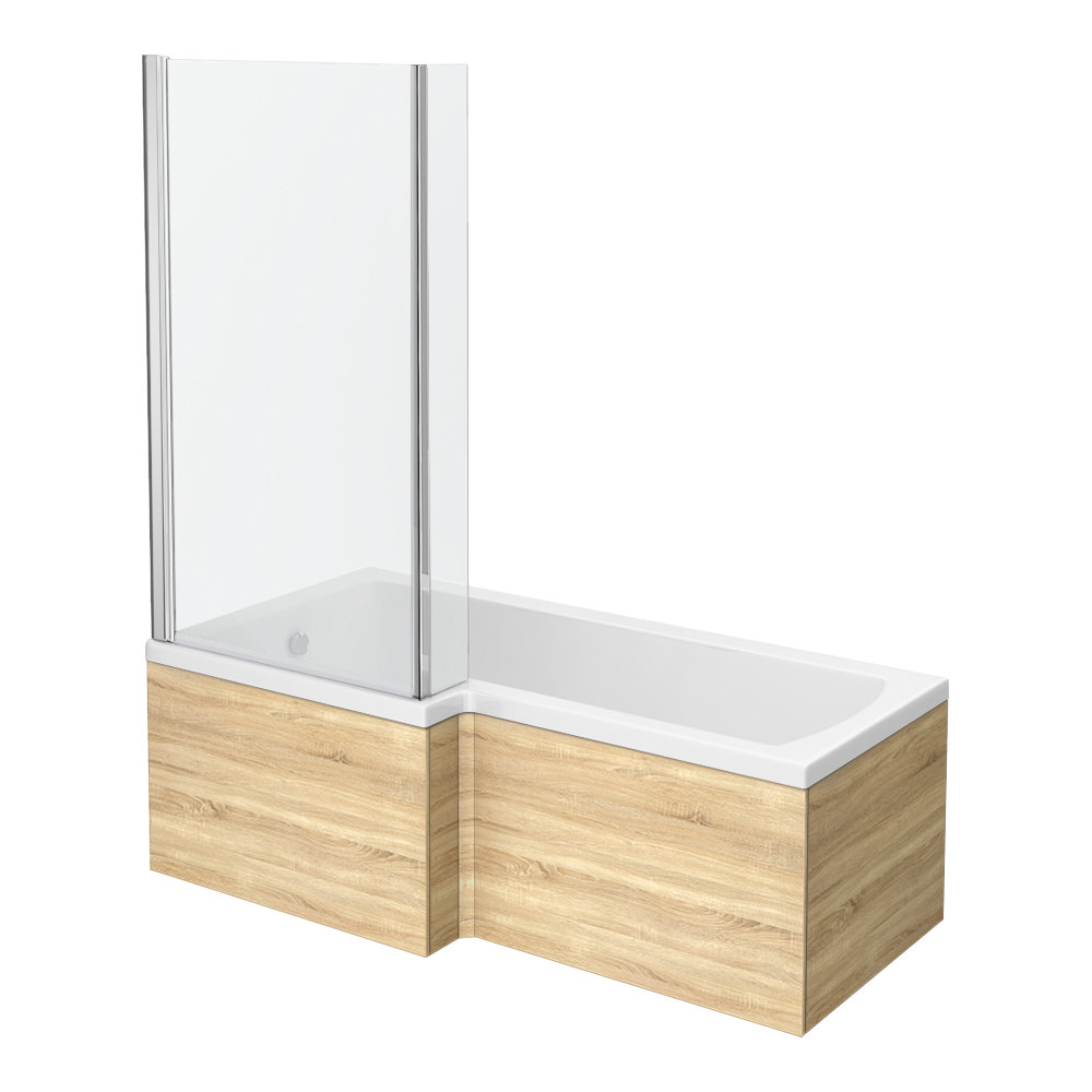 Brooklyn Natural Oak Shower Bath - 1700mm L Shaped Inc. Screen + Panel ...