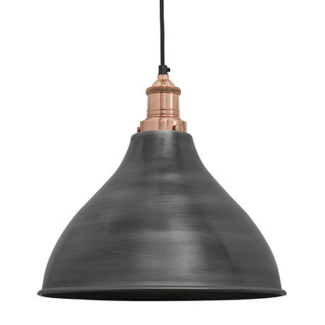 Industville Brooklyn 12" Pewter Cone Pendant Light - Copper Holder - BR-CP12-P-CH