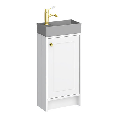 Bromley White Cloakroom Vanity Unit (incl. Grey Basin + Brushed Brass Handle)