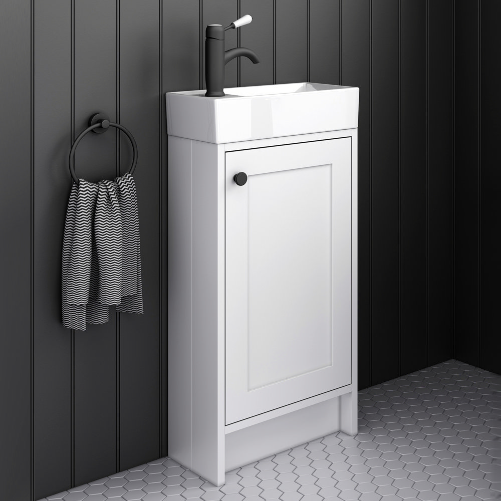 Bromley Traditional White Cloakroom Vanity Unit (incl. Matt Black Handle)