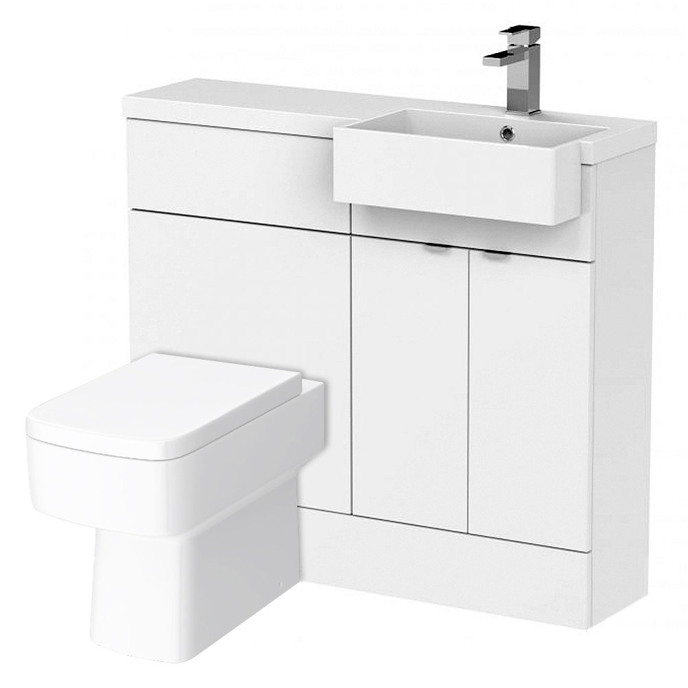 Brooklyn 1000 Gloss White Semi-Recessed Combination Unit (Square Basin ...