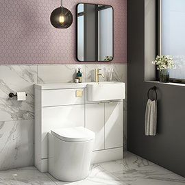 Brooklyn 1000 Gloss White Round Semi-Recessed Combination Unit w. Brushed Brass Handles + Flush