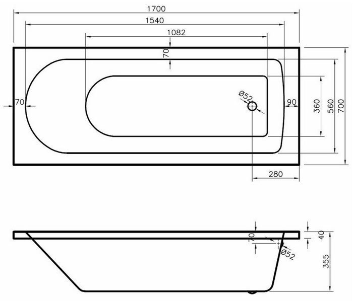 Bianco Bathroom Suite with Single Ended Bath 3 Bath Size Options at