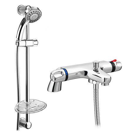 Modern Thermostatic Bath Shower Mixer Tap + Slider Shower Rail Kit