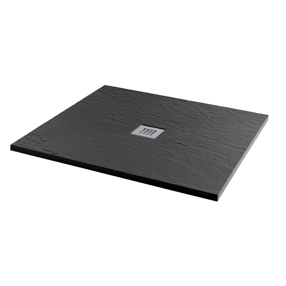 Imperia Black Slate Effect Square Shower Tray 800 x 800mm Inc. Chrome Waste at Victorian Plumbing UK