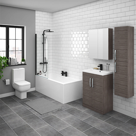 Brooklyn Grey Avola Bathroom Suite with Tall Cabinet