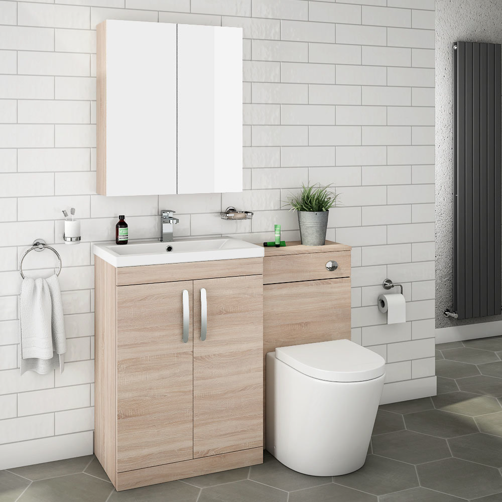 Brooklyn Natural Oak Modern Sink Vanity Unit + Toilet Package