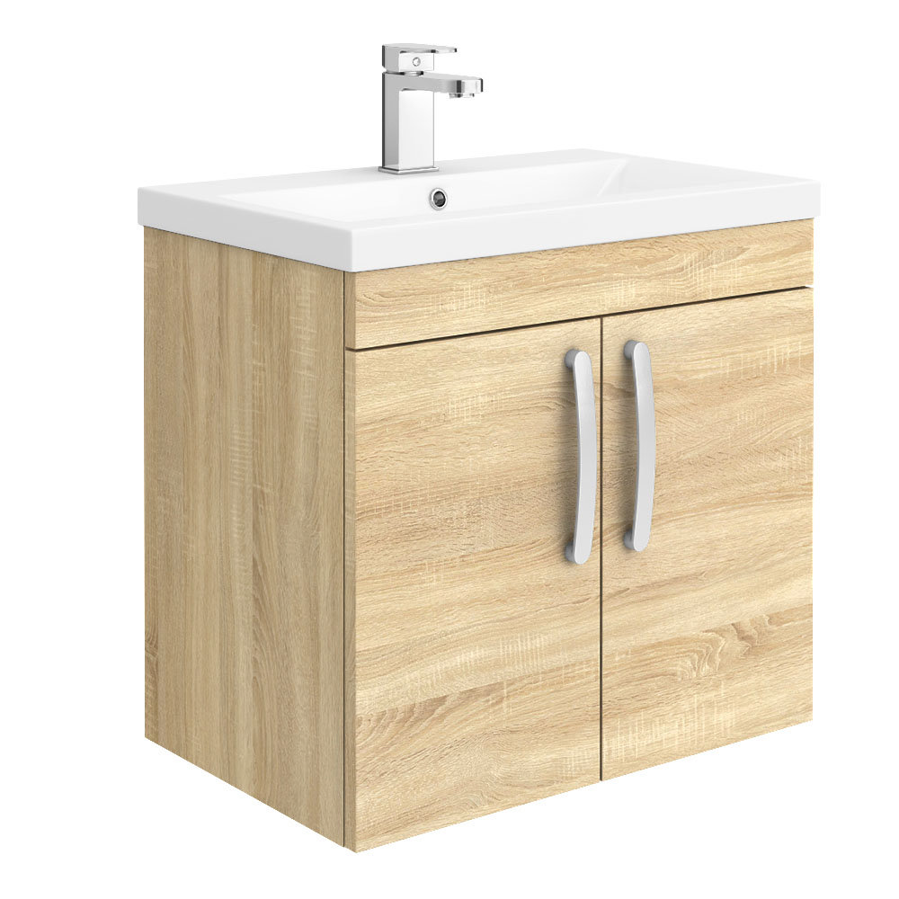 Brooklyn 600mm Natural Oak 2 Door Wall Hung Vanity Unit Victorian