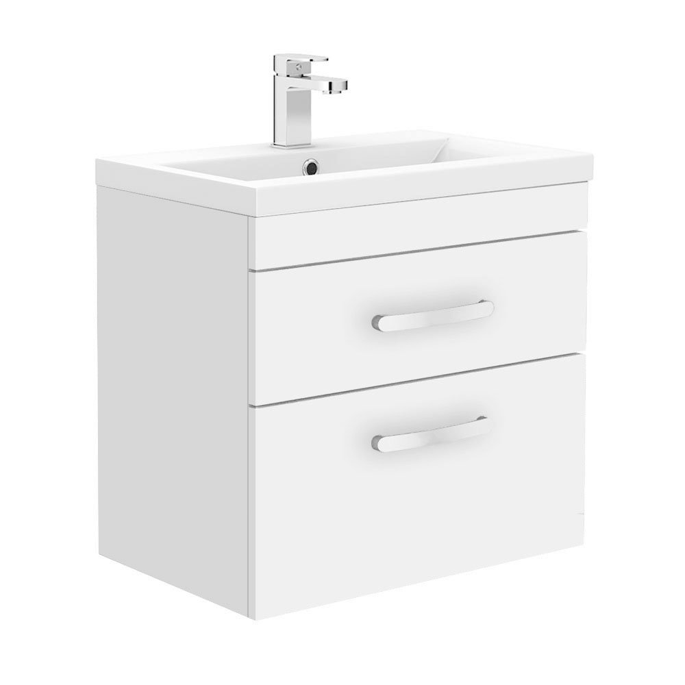 Brooklyn 600mm White Gloss 2 Drawer Wall Hung Vanity Unit Victorian Plumbing Uk