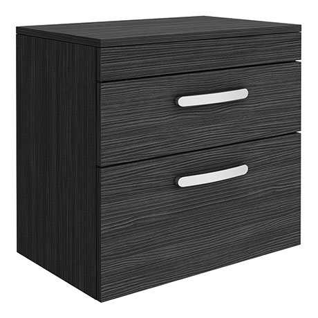 Brooklyn 605mm Black Worktop & Double Drawer Wall Hung Cabinet